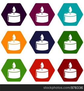Candle icons 9 set coloful isolated on white for web. Candle icons set 9 vector
