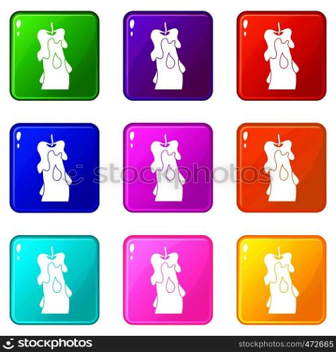 Candle icons of 9 color set isolated vector illustration. Candle icons 9 set