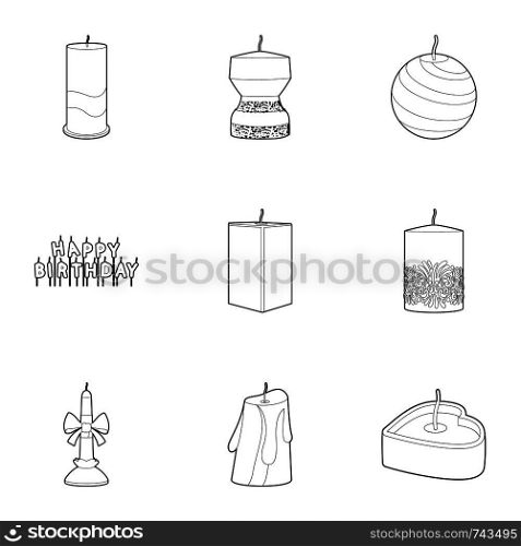 Candle icons set. Outline set of 9 candle vector icons for web isolated on white background. Candle icons set, outline style