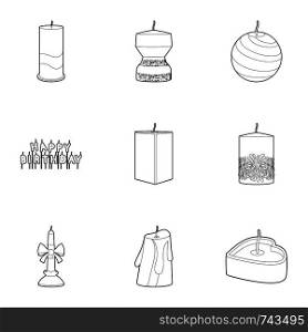Candle icons set. Outline set of 9 candle vector icons for web isolated on white background. Candle icons set, outline style