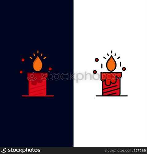 Candle, Light, Wedding, Love Icons. Flat and Line Filled Icon Set Vector Blue Background