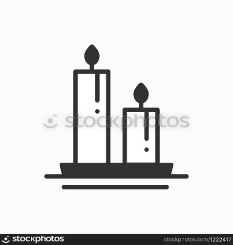 Candle line outline icon. Two burning candles with a bright flame. Light burn wax. Vector simple linear design. Illustration. Flat symbols, sign. Thin element. Candle line outline icon. Two burning candles with a bright flame. Light burn wax. Vector simple linear design. Illustration. Flat symbols, sign. Thin element.