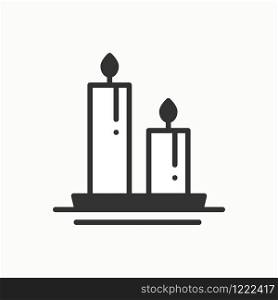Candle line outline icon. Two burning candles with a bright flame. Light burn wax. Vector simple linear design. Illustration. Flat symbols, sign. Thin element. Candle line outline icon. Two burning candles with a bright flame. Light burn wax. Vector simple linear design. Illustration. Flat symbols, sign. Thin element.