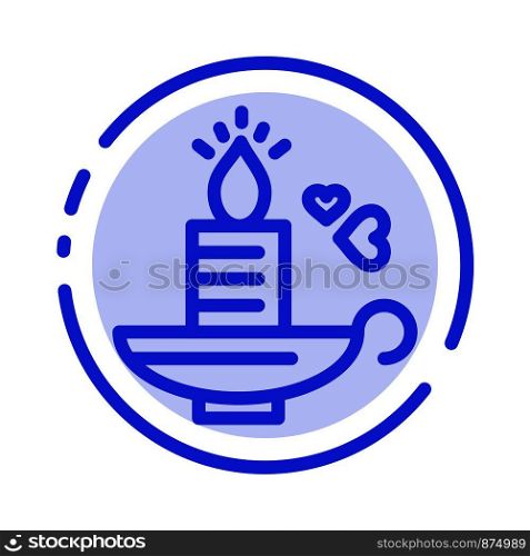 Candle, Love, Heart, Wedding Blue Dotted Line Line Icon