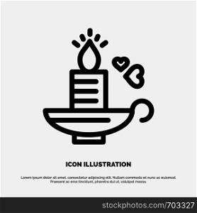 Candle, Love, Heart, Wedding Line Icon Vector