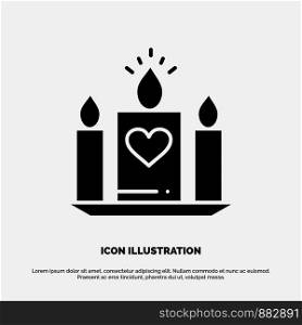 Candle, Love, Heart, Wedding solid Glyph Icon vector