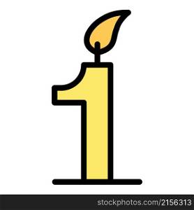 Candle number one icon. Outline candle number one vector icon color flat isolated. Candle number one icon color outline vector