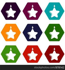 Candle star icons 9 set coloful isolated on white for web. Candle star icons set 9 vector