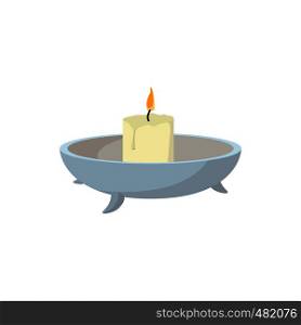 Candle with candlestick cartoon icon on a white background. Candle with candlestick cartoon icon