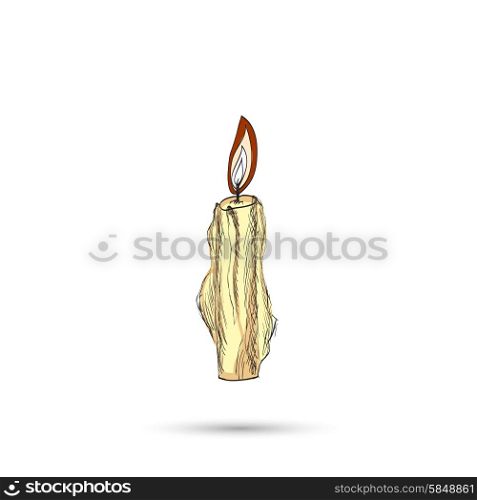 Candle with fire on white background sketch