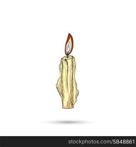 Candle with fire on white background sketch
