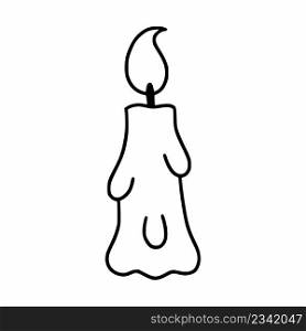 Candle with fire on white background. Vector doodle illustration. Linear icon.