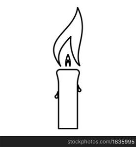 Candle with wax big flame contour outline icon black color vector illustration flat style simple image. Candle with wax big flame contour outline icon black color vector illustration flat style image
