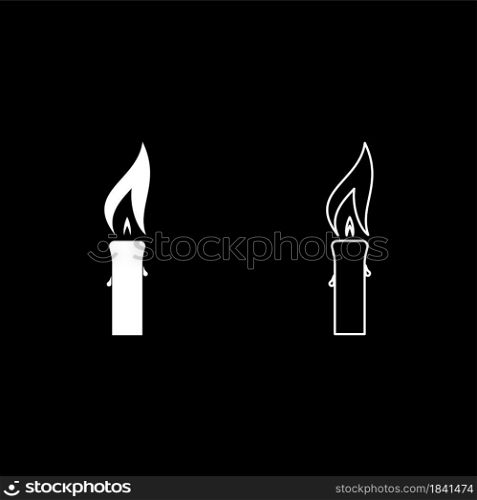 Candle with wax big flame icon white color vector illustration flat style simple image set. Candle with wax big flame icon white color vector illustration flat style image set