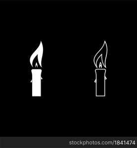 Candle with wax big flame icon white color vector illustration flat style simple image set. Candle with wax big flame icon white color vector illustration flat style image set
