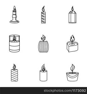 Candlelight icons set. Outline set of 9 candlelight vector icons for web isolated on white background. Candlelight icons set, outline style