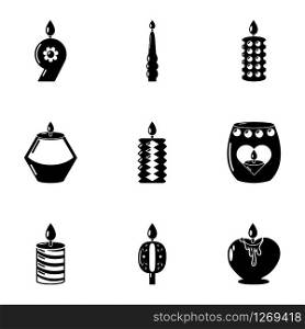 Candlelight icons set. Simple set of 9 candlelight vector icons for web isolated on white background. Candlelight icons set, simple style