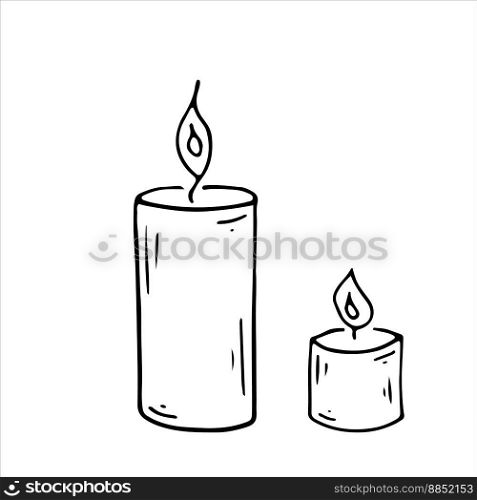 Candles coloring page. Thanksgiving day. Orange and yellow colors. Vector illustration. Elements for wall art, coloring, printing, design illustrations in the style of outline, line art.. Candles coloring page. Thanksgiving day. Orange and yellow colors. Vector illustration.