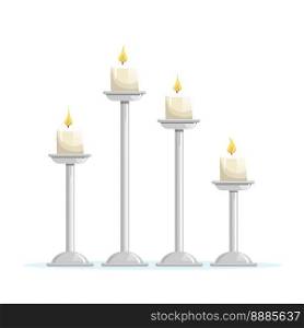 Candles placed on different heights of silvered candlesticks