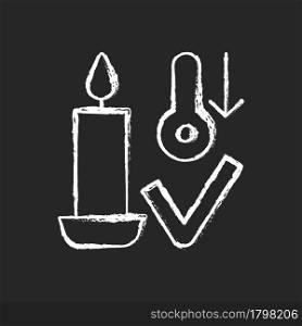 Candles storage at room temperature chalk white manual label icon on dark background. Sensitivity to extreme heat. Isolated vector chalkboard illustration for product use instructions on black. Candles storage at room temperature chalk white manual label icon on dark background