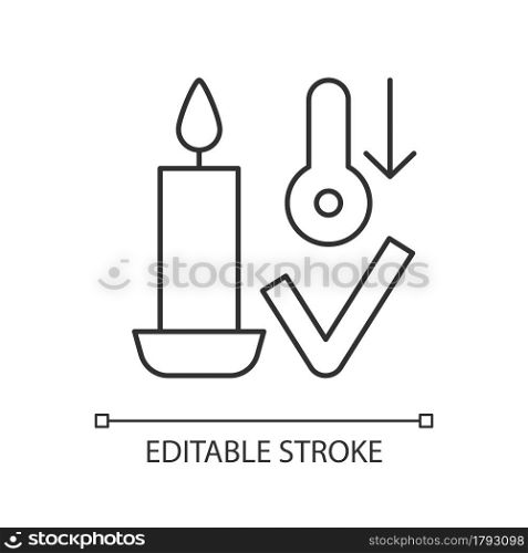 Candles storage at room temperature linear manual label icon. Thin line customizable illustration. Contour symbol. Vector isolated outline drawing for product use instructions. Editable stroke. Candles storage at room temperature linear manual label icon