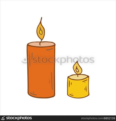 Candles. Thanksgiving day. Orange and yellow colors. Vector illustration. Elements for wall art, coloring, printing, design illustrations in the style of outline, line art.. Candles. Thanksgiving day. Orange and yellow colors. Vector illustration.