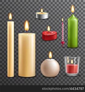 Candles transparent set. Candles realistic 3d set isolated on transparent background vector illustration
