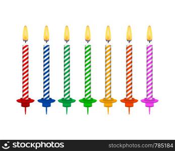 Candles with burning flames of wax paraffin. Birthday cake candles. Vector illustration.. Candles with burning flames of wax paraffin. Birthday cake candles. Vector stock illustration.