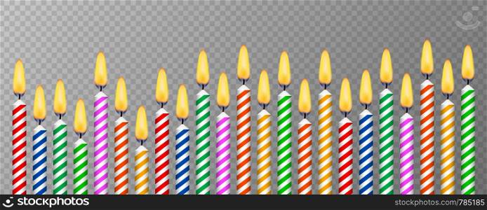 Candles with burning flames of wax paraffin. Birthday cake candles. Vector illustration.. Candles with burning flames of wax paraffin. Birthday cake candles. Vector stock illustration.