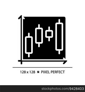 Candlestick chart black glyph icon. Forex trading. Professional sales. Stock market. Financial investment. Silhouette symbol on white space. Solid pictogram. Vector isolated illustration. Candlestick chart black glyph icon