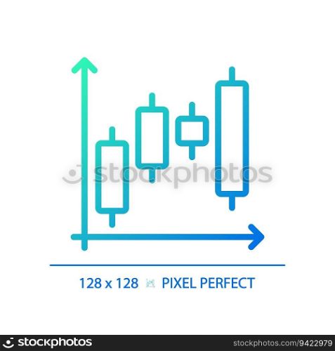 Candlestick chart gradient linear vector icon. Forex trading. Professional sales. Stock market. Financial investment. Thin line color symbol. Modern style pictogram. Vector isolated outline drawing. Candlestick chart gradient linear vector icon