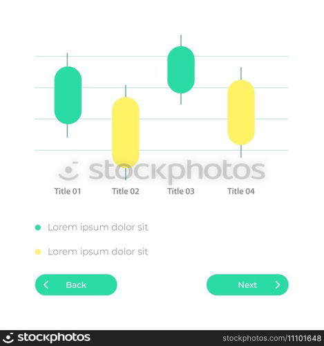 Candlestick chart UI element template. Editable isolated vector dashboard component. Flat user interface. Visual data presentation. Web design widget for mobile application with light theme. Candlestick chart UI element template