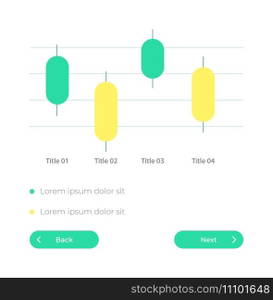 Candlestick chart UI element template. Editable isolated vector dashboard component. Flat user interface. Visual data presentation. Web design widget for mobile application with light theme. Candlestick chart UI element template