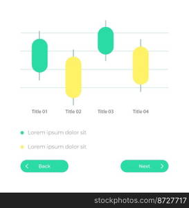 Candlestick chart UI element template. Editable isolated vector dashboard component. Flat user interface. Visual data presentation. Web design widget for mobile application with light theme. Candlestick chart UI element template