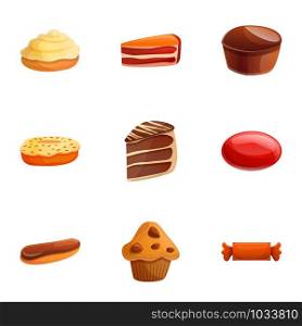 Candy bakery icon set. Cartoon set of 9 candy bakery vector icons for web design isolated on white background. Candy bakery icon set, cartoon style