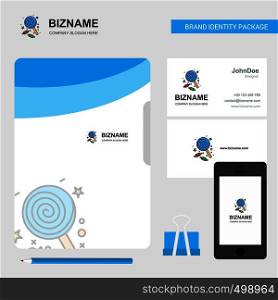 Candy Business Logo, File Cover Visiting Card and Mobile App Design. Vector Illustration
