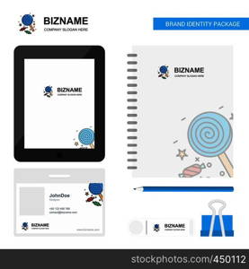 Candy Business Logo, Tab App, Diary PVC Employee Card and USB Brand Stationary Package Design Vector Template