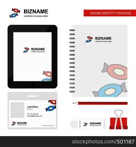 Candy Business Logo, Tab App, Diary PVC Employee Card and USB Brand Stationary Package Design Vector Template
