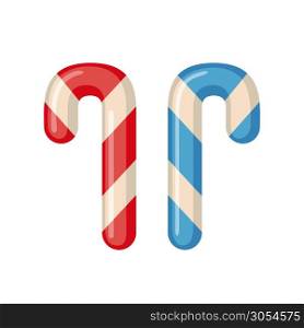 Candy cane icon in flat style isolated on white background. Vector illustration.. Candy cane icon in flat style.