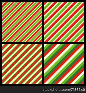 Candy cane stripes diagonal pattern set. Popular Christmas Background. seamless Vector red green illustration.