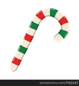 Candy cane Vector illustration isolated on white background. Christmas striped stick candy sweet traditional gift. Holiday xmax decoration design elements.