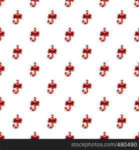 Candy cane with bow pattern seamless repeat in cartoon style vector illustration. Candy cane with bow pattern