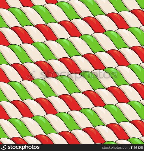 Candy canes vector pattern. christmas background with red, green and white candy cane stripes. winter holiday wallpaper.