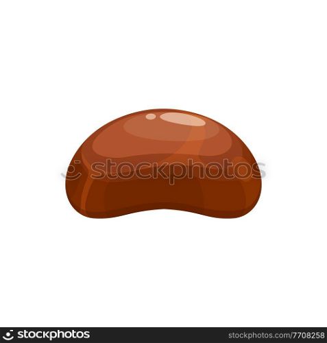 Candy, chocolate dessert and sweet food vector isolated icon. Milk chocolate snack treat of truffle or praline, cocoa confection, confectionery comfit from box. Candy, chocolate dessert and sweet food icon