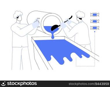 Candy cooling table abstract concept vector illustration. Group of factory workers using cold table top for candies manufacturing, caramel production, making dessert abstract metaphor.. Candy cooling table abstract concept vector illustration.