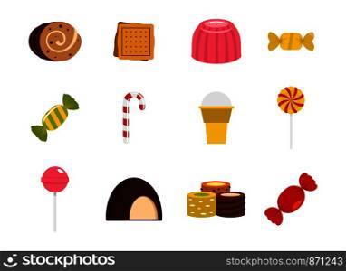 Candy icon set. Flat set of candy vector icons for web design isolated on white background. Candy icon set, flat style