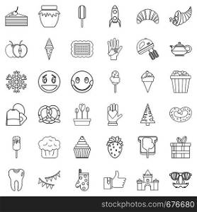 Candy icons set. Outline style of 36 candy vector icons for web isolated on white background. Candy icons set, outline style