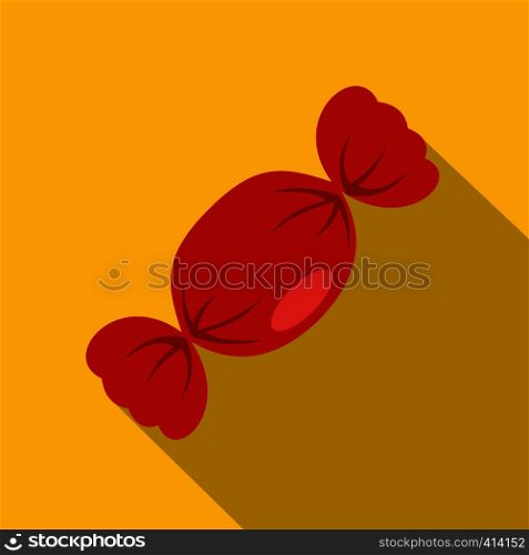 Candy in red wrap icon. Flat illustration of candy in red wrap vector icon for web on yellow background. Candy in red wrap icon, flat style