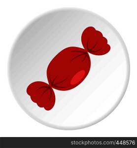 Candy in red wrap icon in flat circle isolated vector illustration for web. Candy in red wrap icon circle