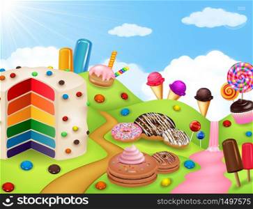 Candy land with Rainbow cake